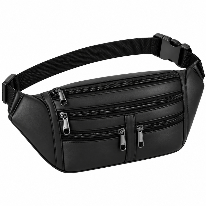 (image for) BB-5 or MF-5 Black Leather Bumbag W/5 Zips (New)